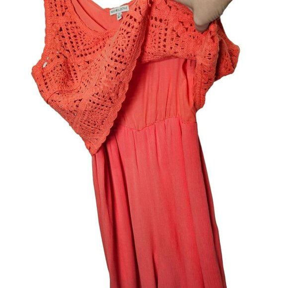 Indio‎ Collective Coral Crochet Long Pants Jumpsuit Sleeveless Pull On Gauzy XL - Picture 9 of 13